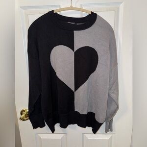 Cable & gauge heart sweater 1X gray black